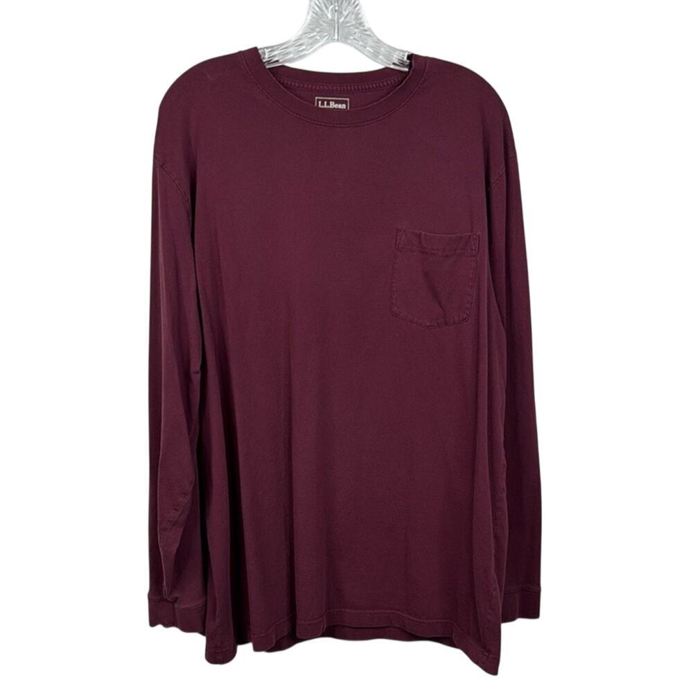 L.L. Bean Men XL Tall Maroon Long Sleeve Tee Traditional Fit Cotton Unshrinkable